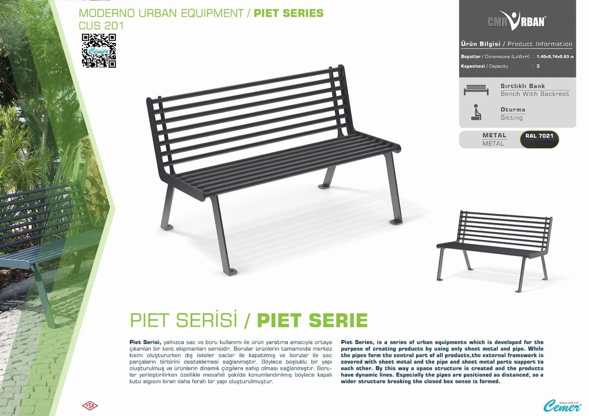 Cemer Piet Backrest Bench CUS 201 Site Furnishing