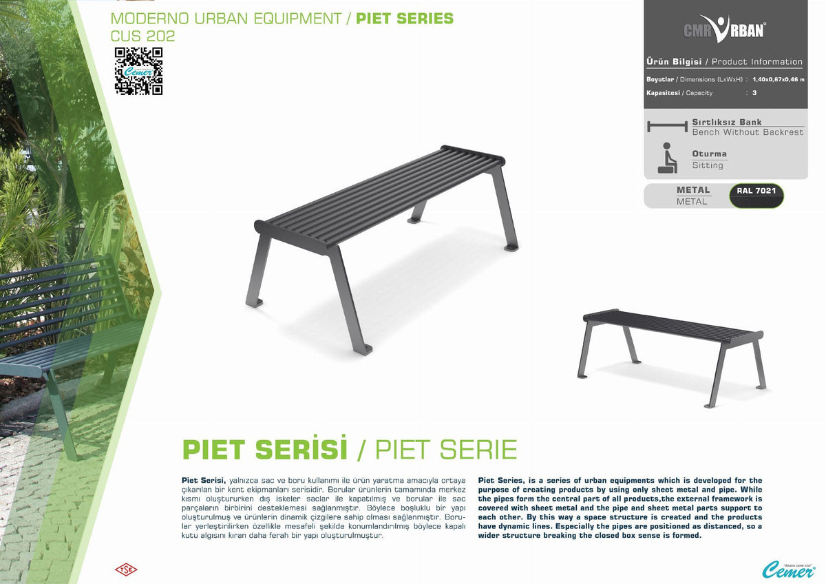 Cemer Piet Standard Bench CUS 202 Site Furnishing