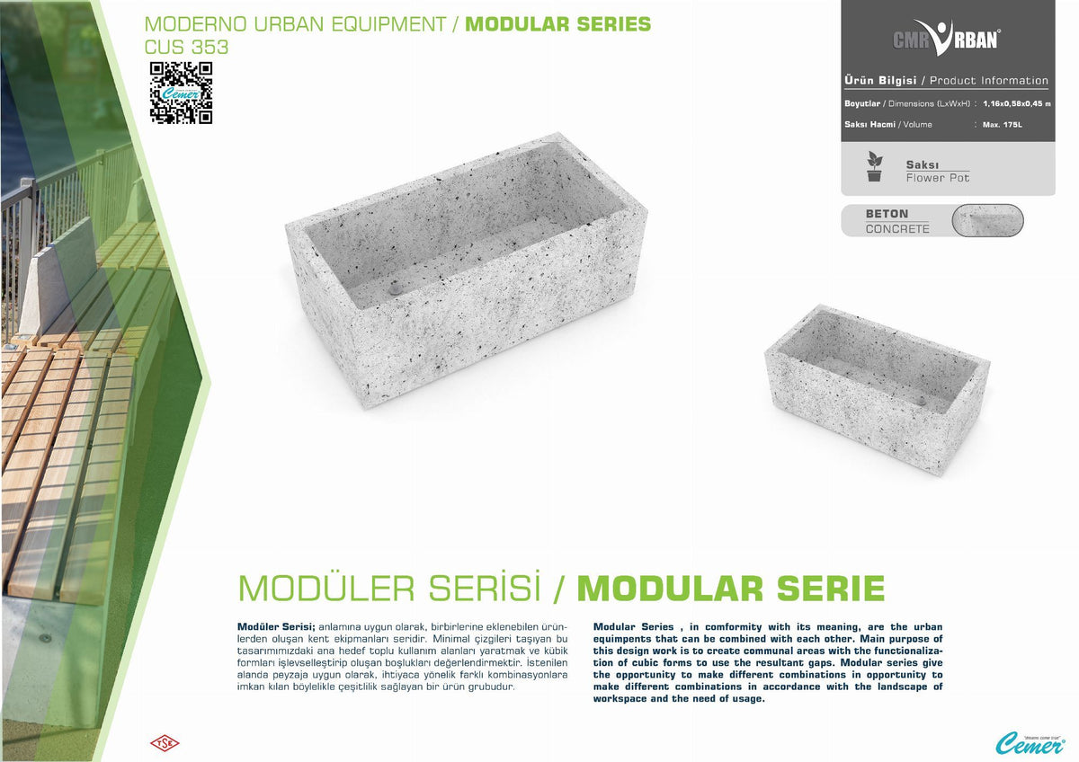 Cemer Modular Long Planter CUS 353 Site Furnishing