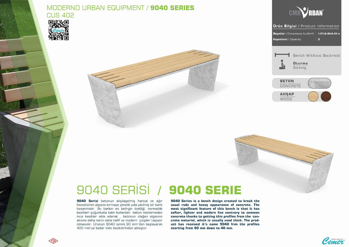 Cemer 9040 Standard Bench CUS 402 Site Furnishing