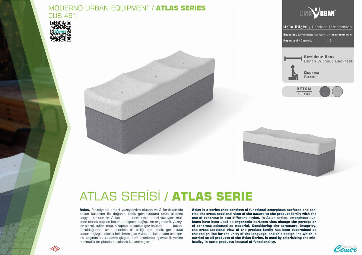 Cemer Atlas Standard Bench CUS 451 Site Furnishing
