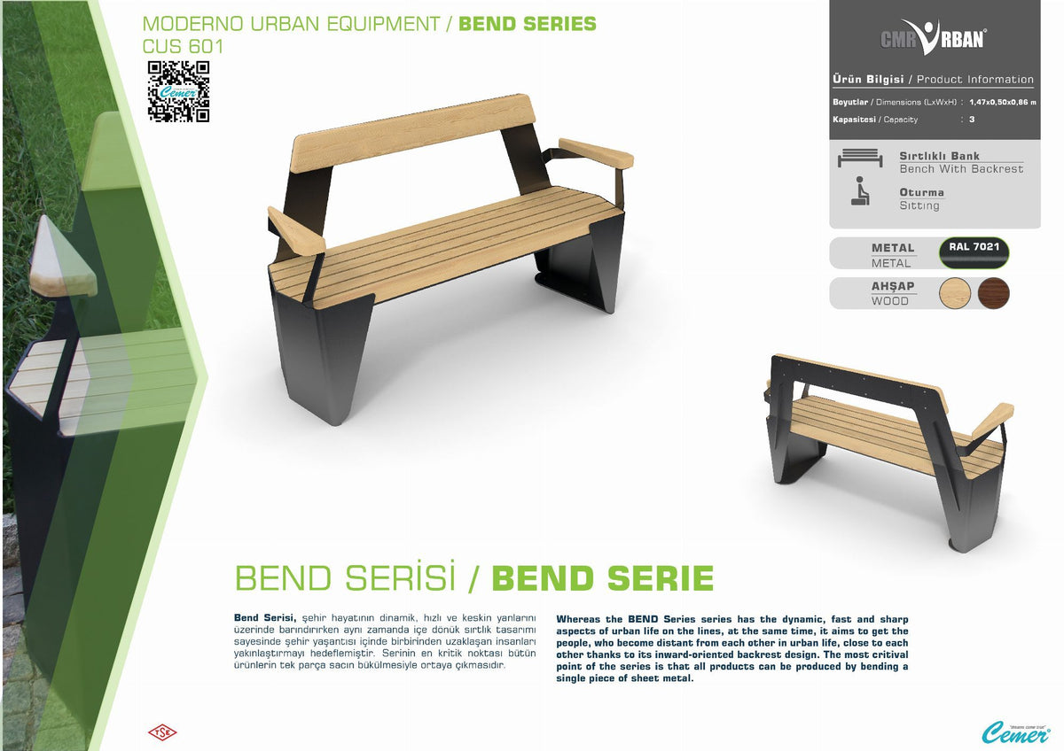 Cemer Bend Backrest Bench CUS 601 Site Furnishing
