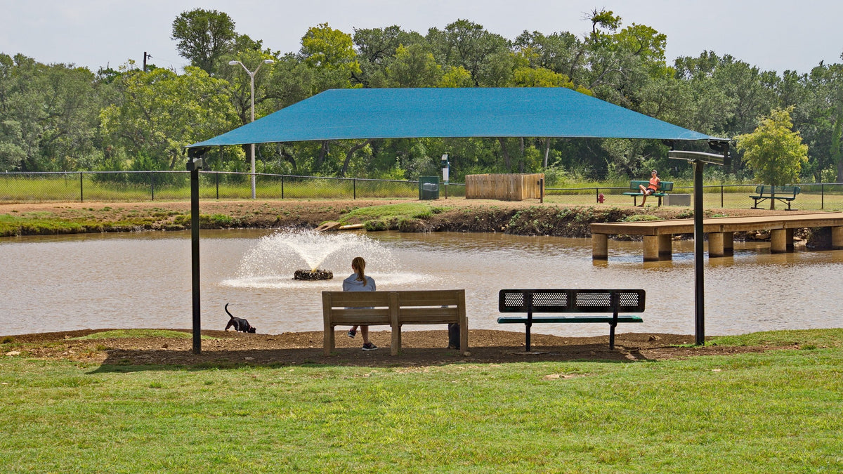 T-Post Hip Shade Structure example; pictured size and colors may vary