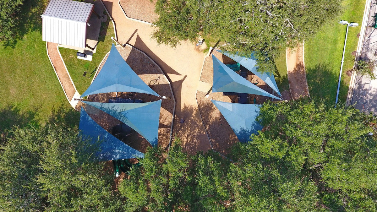 3 Point Triangle Sail Shade Structure example; pictured size and colors may vary