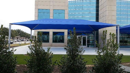 Hip Roof Shade Structure with 4 Posts example; pictured size and colors may vary