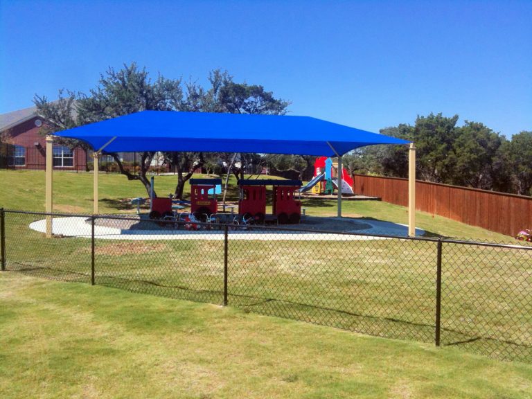 Hip Roof Shade Structure with 4 Posts example; pictured size and colors may vary