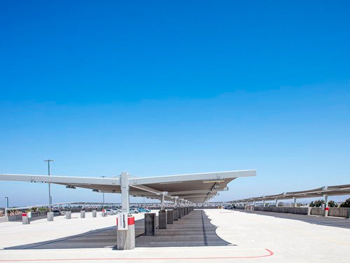 Cantilever Wing Cabled Double Slanted Shade Structure example; pictured size and colors may vary
