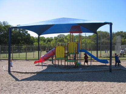 Pyramid Roof Shade Structure with 4 Posts example; pictured size and colors may vary