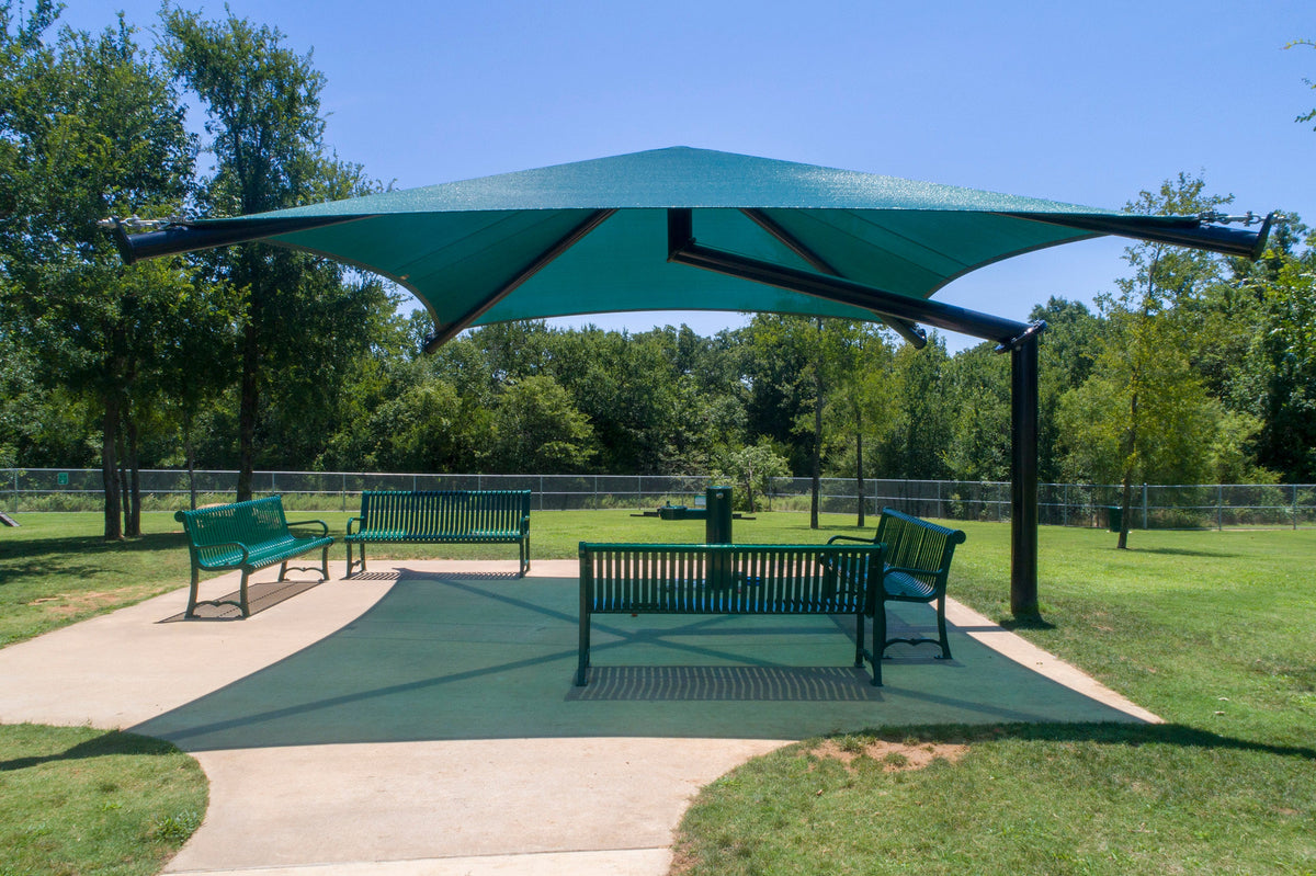 Single Post Pyramid Cantilever Shade Structure example; pictured size and colors may vary