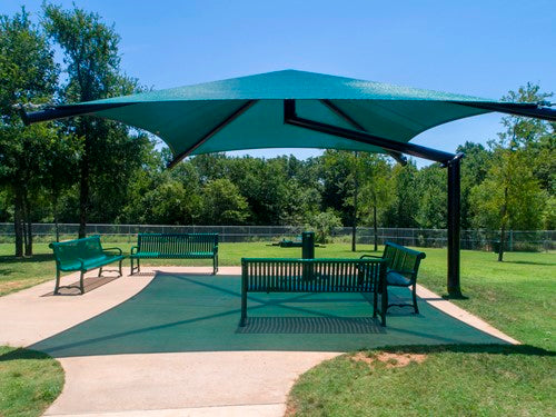 Single Post Pyramid Cantilever Shade Structure example; pictured size and colors may vary
