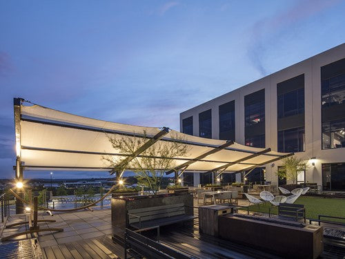 Cantilever Wing Cabled Shade Structure example; pictured size and colors may vary