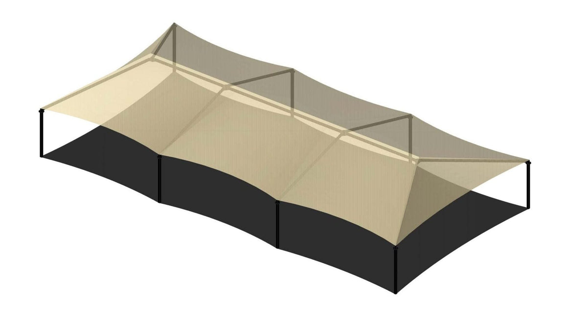 8 Post Extended Hip Shade Structure example; pictured size and colors may vary