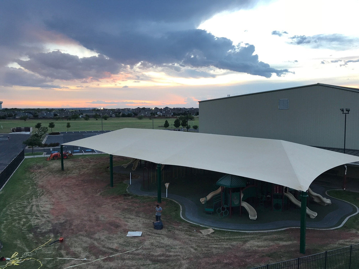 8 Post Extended Hip Shade Structure example; pictured size and colors may vary