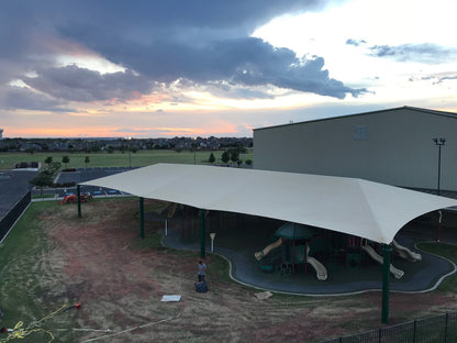 8 Post Extended Hip Shade Structure example; pictured size and colors may vary