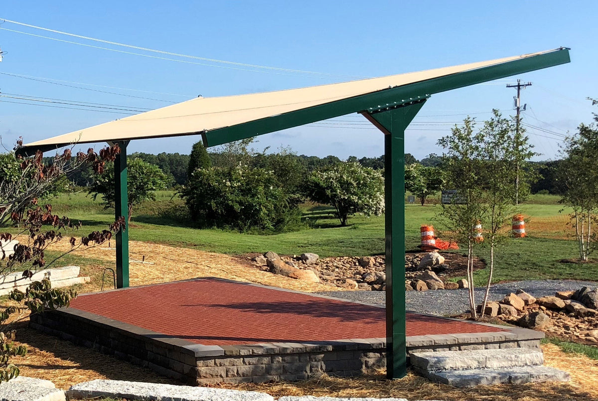 T-Post with Single Slope Roof Shade Structure example; pictured size and colors may vary