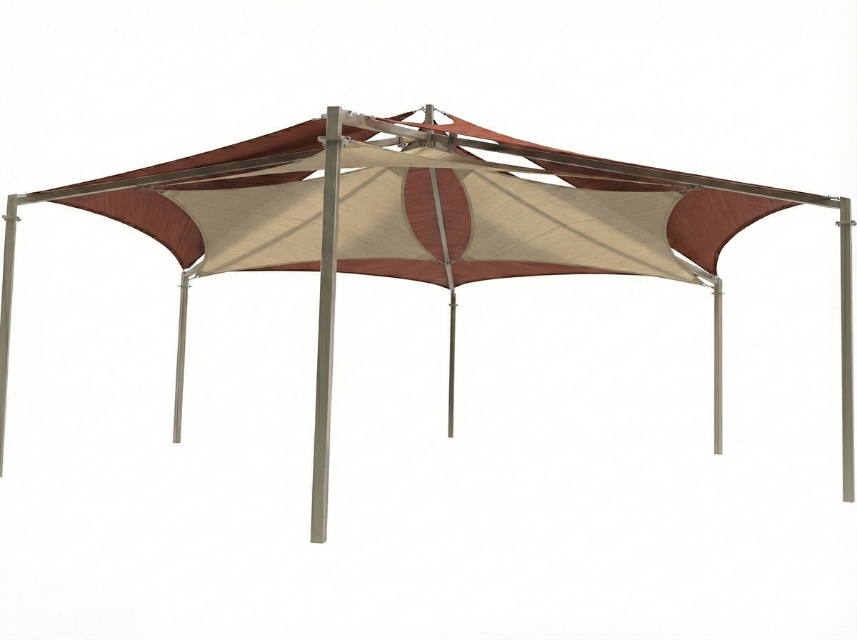 Mariner Hexagon Shade Structure with 6 Posts example; pictured size and colors may vary