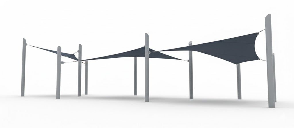 4 Point Sail Shade Structure example; pictured size and colors may vary