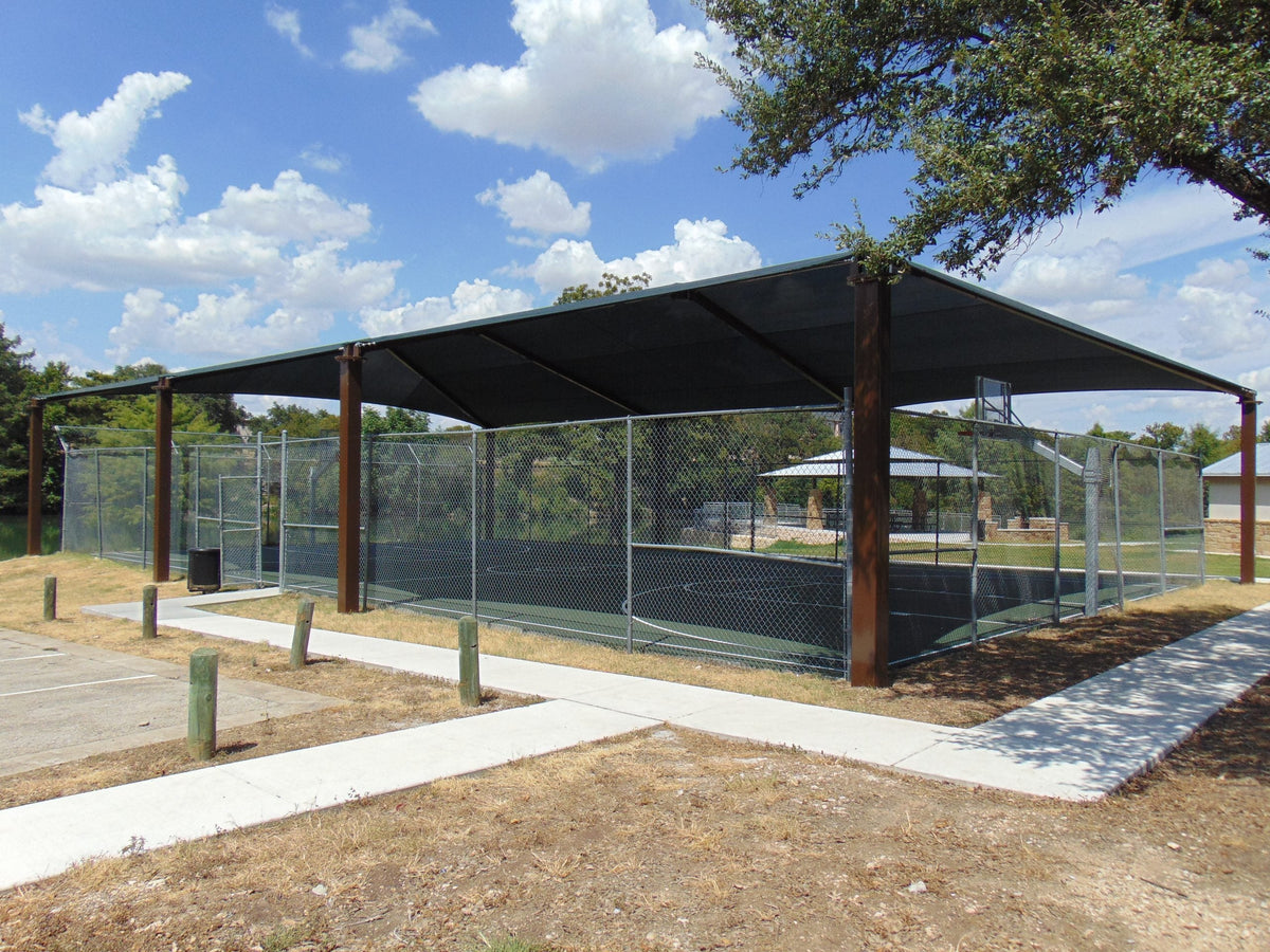 8 Post Extended Hip Shade Structure example; pictured size and colors may vary