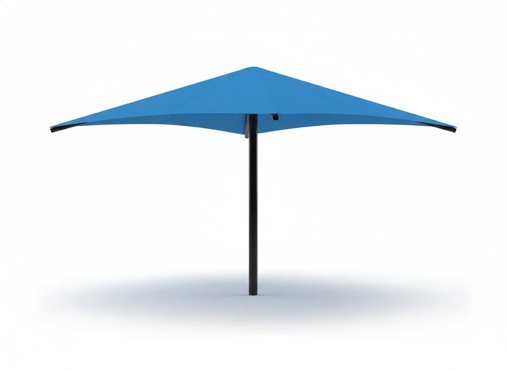 Single Post Pyramid Roof Shade Structure example; pictured size and colors may vary