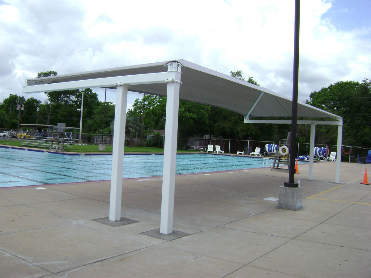 Semi Cantilever Hip Shade Structure example; pictured size and colors may vary