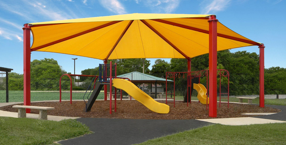 Hexagon Shade Structure example; pictured size and colors may vary