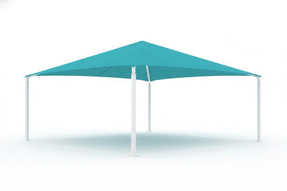Hip Roof Shade Structure with 4 Posts and 8 Foot Entry example; pictured size and colors may vary