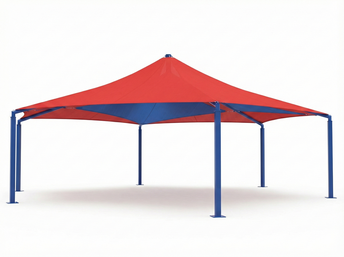 Mariner Hexagon Shade Structure with 6 Posts example; pictured size and colors may vary