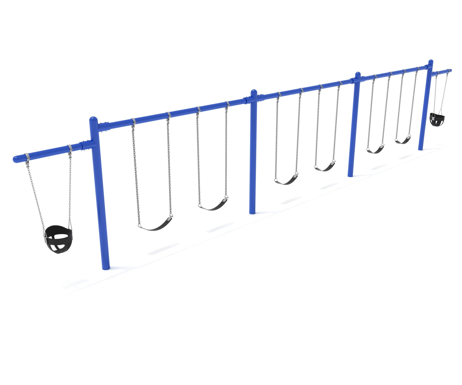 3 Bay 2 Cantilevers - Frame with Hangers, 3 Bay Belt Seat Package, 1 Bay Bucket Package