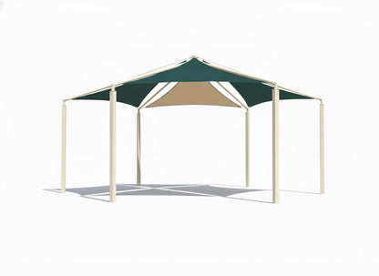 Hexagon Multi-panel Shade Structure example; pictured size and colors may vary