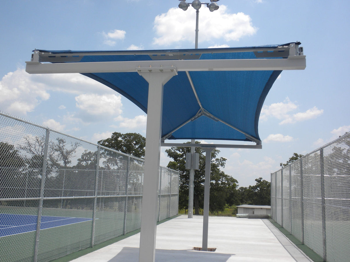 T-Post Hip Shade Structure example; pictured size and colors may vary