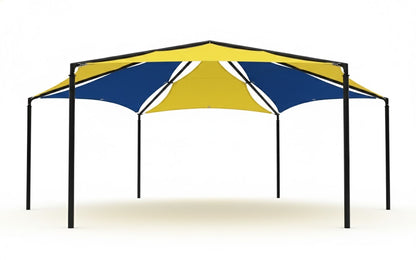 Hexagon Multi-panel Shade Structure example; pictured size and colors may vary