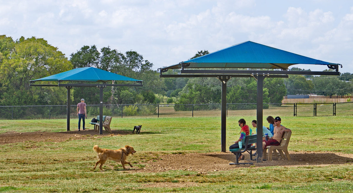 T-Post Hip Shade Structure example; pictured size and colors may vary