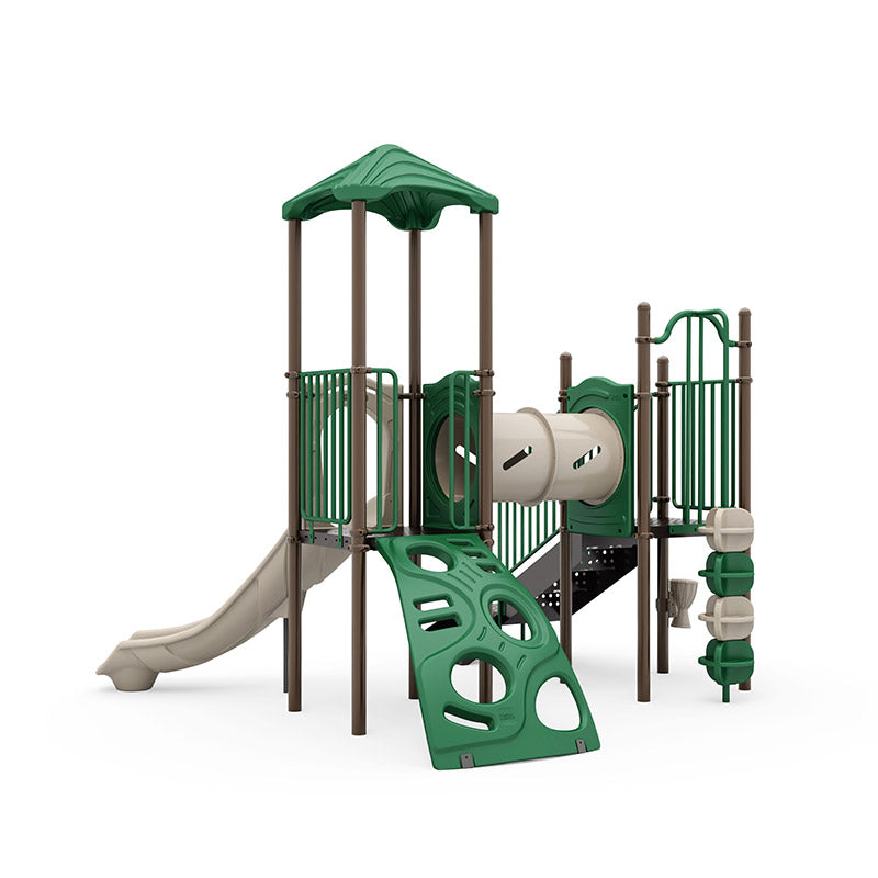 Bexley commercial playground equipment by World Klass Play – Nature Colors – Leaf Roof – view 8