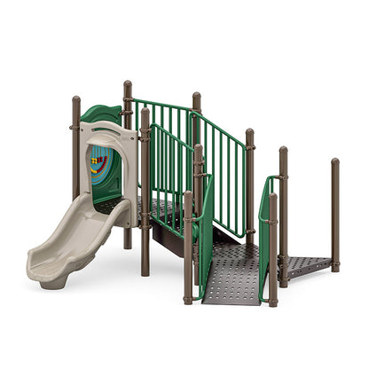 Buttonwood commercial playground equipment by World Klass Play – Nature Colors – No Roof
