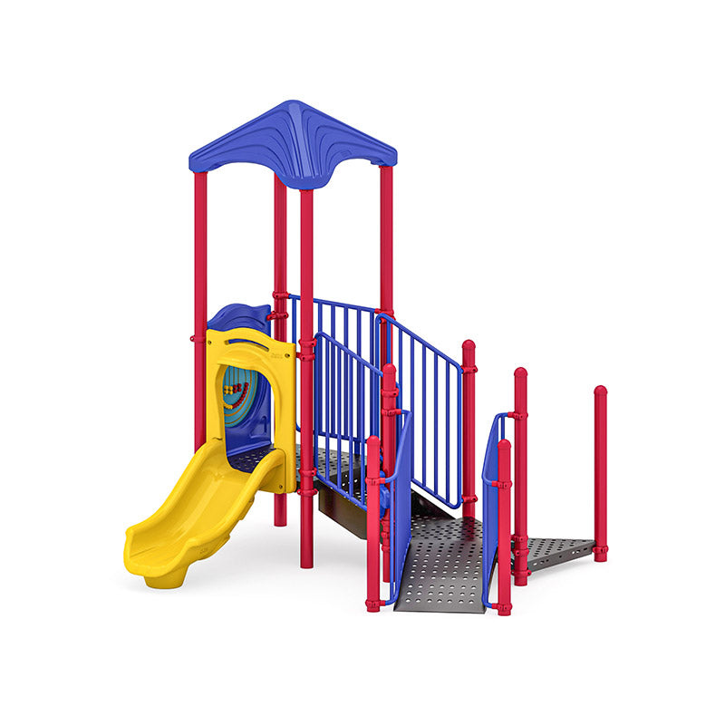 Buttonwood commercial playground equipment by World Klass Play – Primary Colors – Leaf Roof – view 9