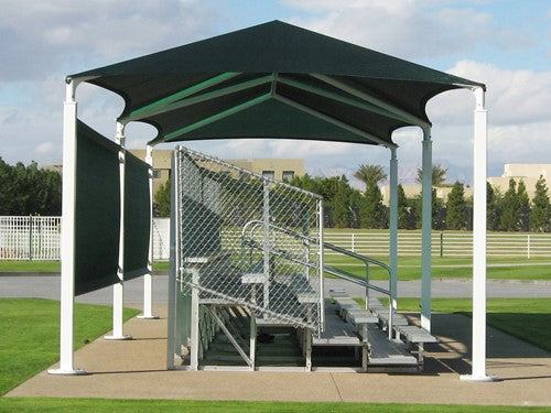 Extended Superspan Hip Roof Shade Structure with 6 Posts example; pictured size and colors may vary