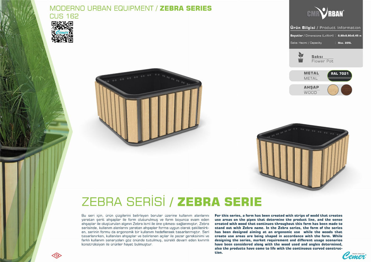 Cemer Zebra Square Planter CUS 162 Site Furnishing
