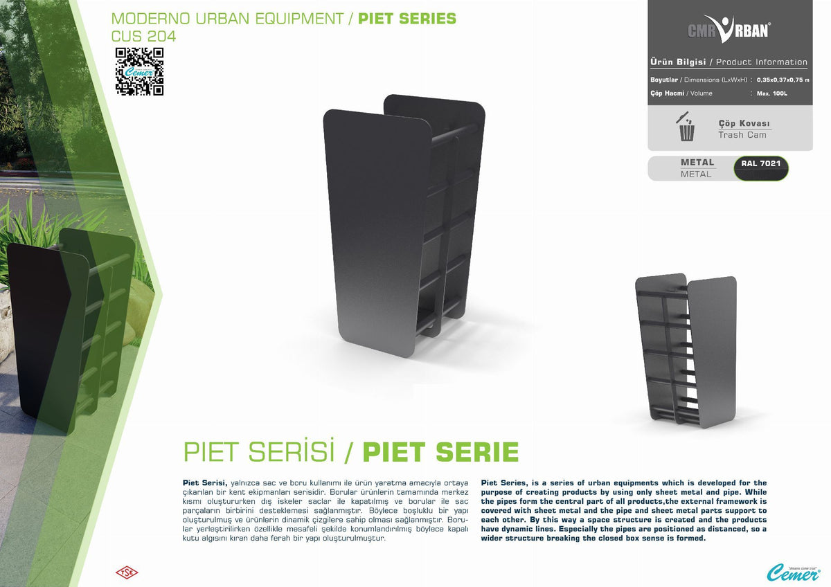 Cemer Piet Bin CUS 204 Site Furnishing