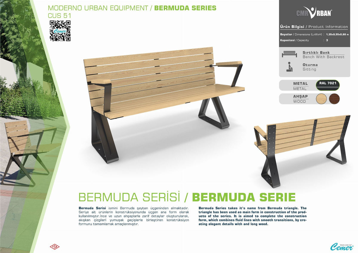 Cemer Bermuda Backrest Bench CUS 51 Site Furnishing