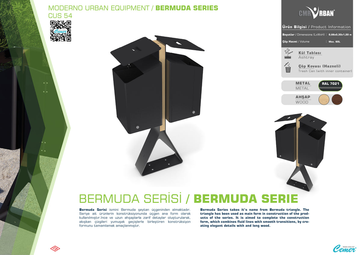 Cemer Bermuda Bin CUS 54 Site Furnishing