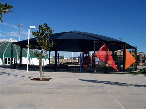 Octagon Shade Structure with 8 Posts example; pictured size and colors may vary