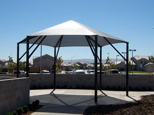 Hexagon Shade Structure with 6 Posts example; pictured size and colors may vary