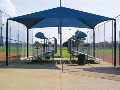 Hip Roof Shade Structure with 4 Posts and 14 Foot Entry example; pictured size and colors may vary