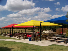 Hip Roof Shade Structure with 4 Posts and 8 Foot Entry example; pictured size and colors may vary