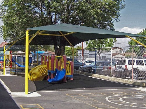 Hip Roof Shade Structure with 4 Posts and 9 Foot Entry example; pictured size and colors may vary