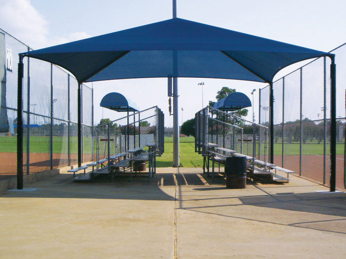 Hip Roof Shade Structure with 4 Posts and 12 Foot Entry example; pictured size and colors may vary