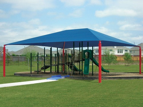 Hip Roof Shade Structure with 4 Posts and 9 Foot Entry example; pictured size and colors may vary