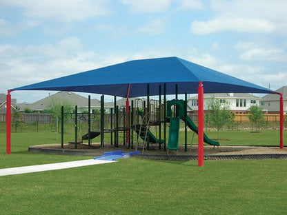 Hip Roof Shade Structure with 4 Posts and 14 Foot Entry example; pictured size and colors may vary
