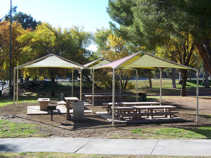 Pyramid Multi-Panel Shade Structure example; pictured size and colors may vary