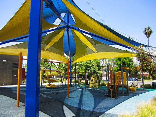 Superspan Multi-Level Multi-Panel Pyramid Shade Structure example; pictured size and colors may vary